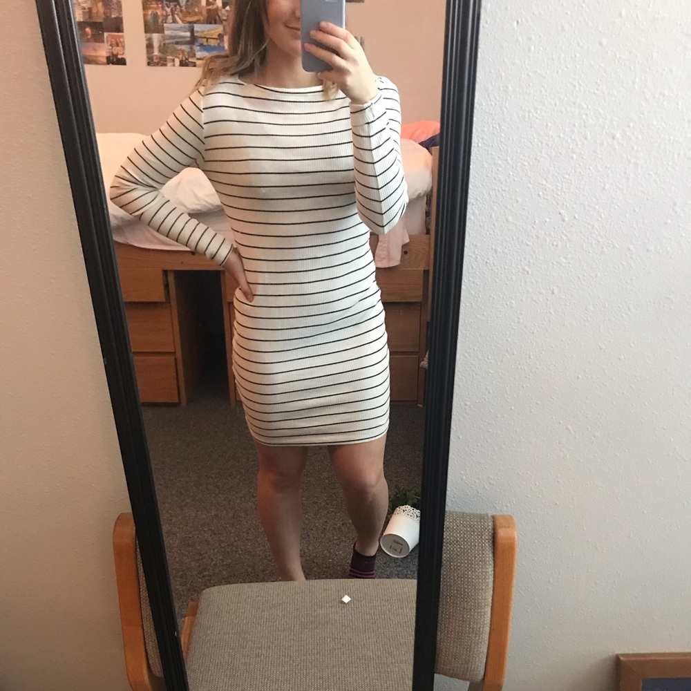 White and black Stripped pencil dress